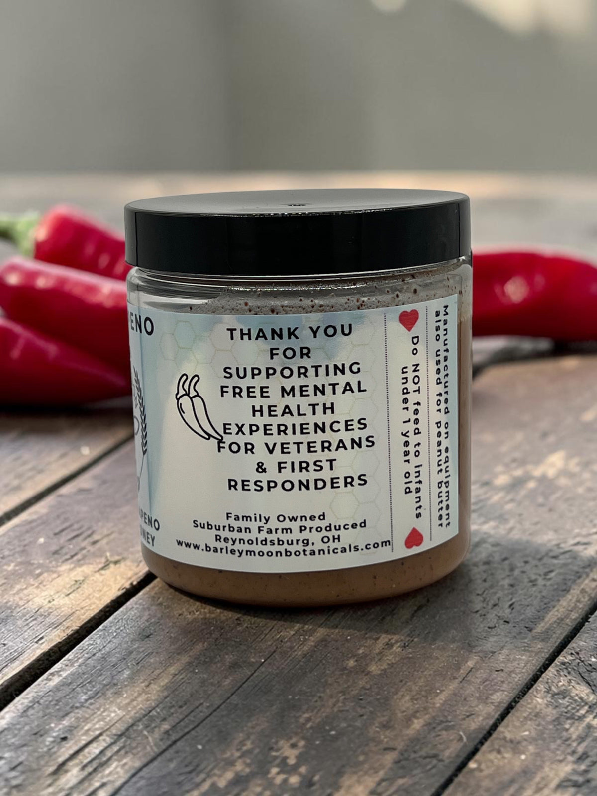 Barley Moon Botanicals Smoke-apeno Smoked Jalapeño creamed honey jar