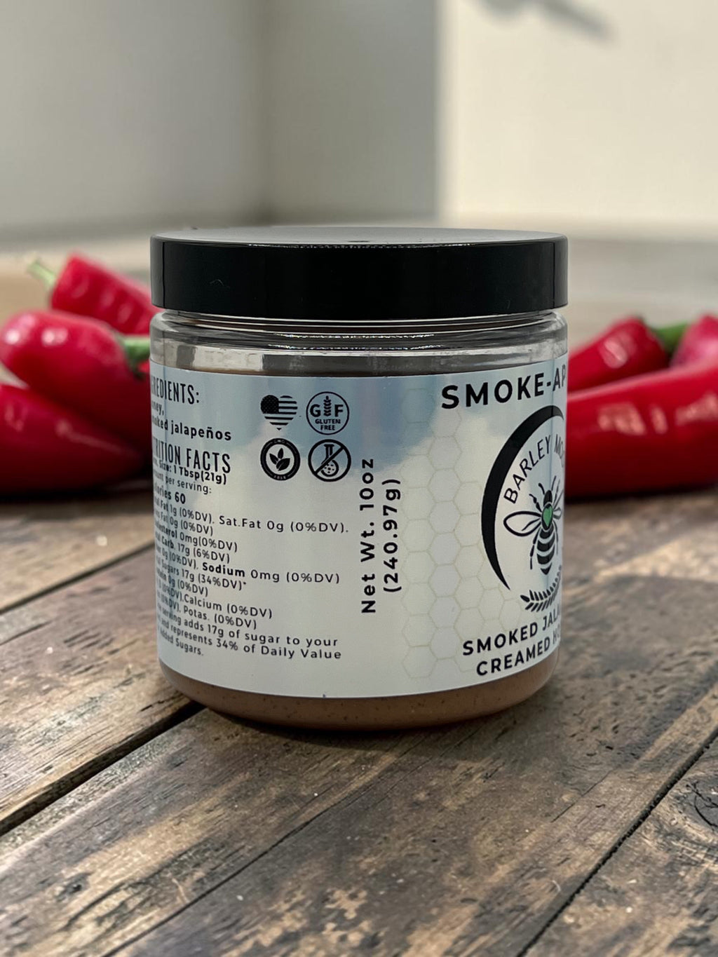 Barley Moon Botanicals Smoke-apeno Smoked Jalapeño creamed honey jar
